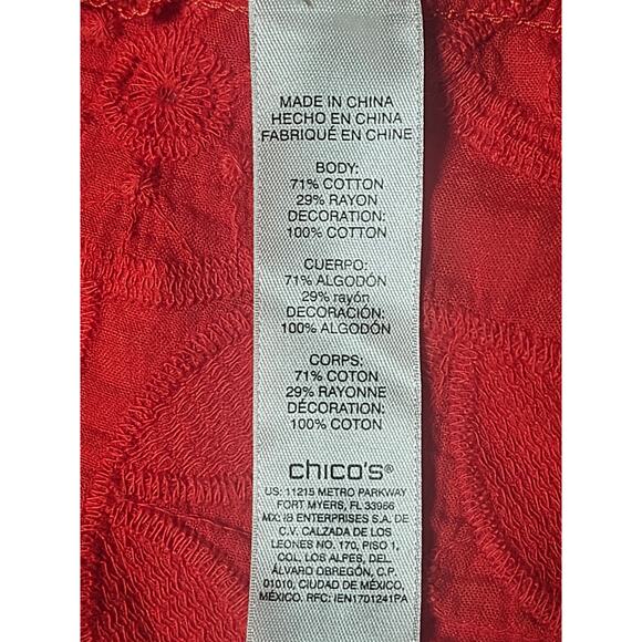 Chico's Promenade Embroidered Top in Hibiscus 3/4 Sleeve Size 3 - XL - 16 - Picture 7 of 11